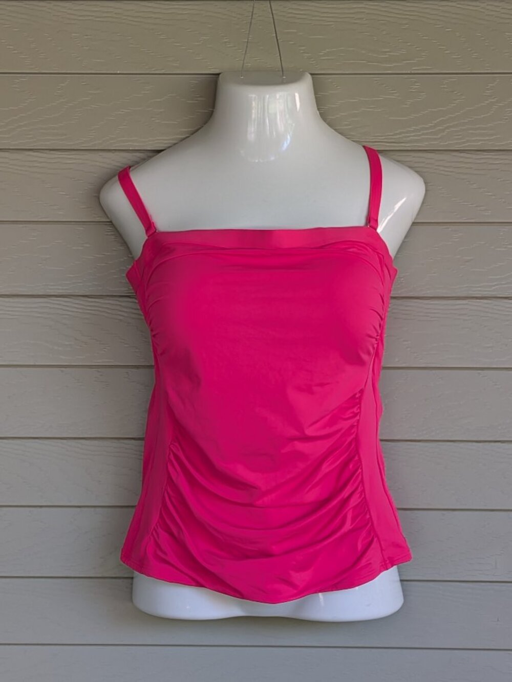 Lands' End Womens Bright Pink Tankini Swimsuit Top - Ruched - Size 12